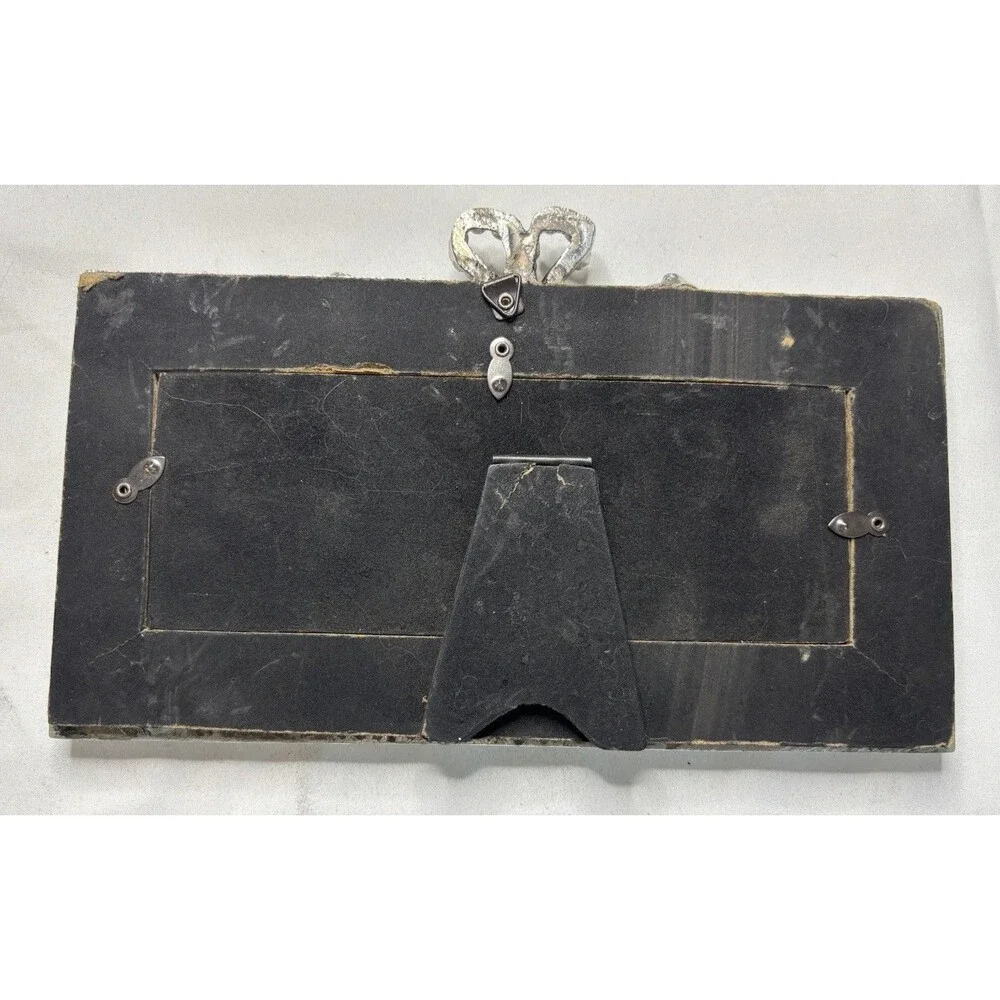 Vtg Double 2.5x3.5” Ornate Heavy Silver Tone Picture Photo Frame Bows & Flowers